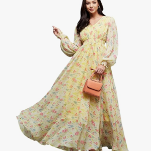 Miss Chase Women's Multicolored-Base-Brown Relaxed Fit Maxi Lurex Chiffon Dress